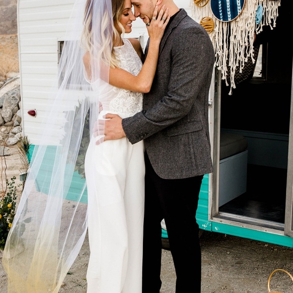 New Handmade Wedding Veil Alternative Gold blue - Picture 3 of 5